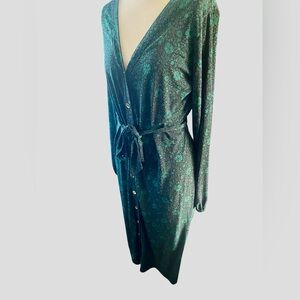 Michael Kors Black and Green fully button front midi dress XL workwear casual